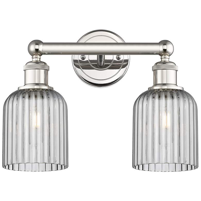 Image 1 Edison Bridal Veil 2 Light 14" Bath Vanity Nickel Light Smoke Shade