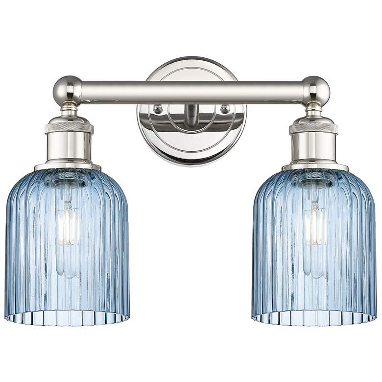 Image 1 Edison Bridal Veil 2 Light 14" Bath Vanity Nickel Princess Blue Shade
