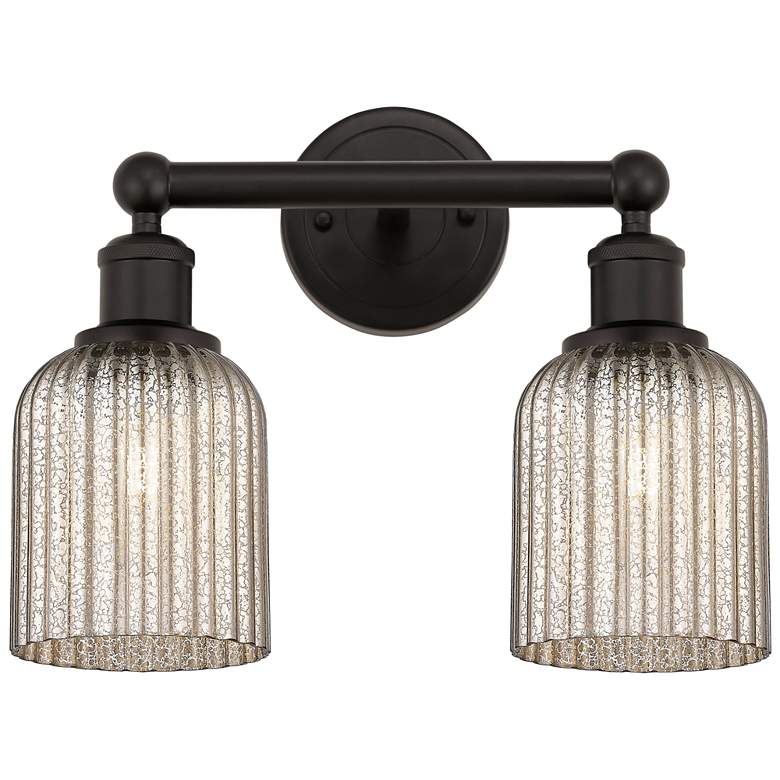 Image 1 Edison Bridal Veil 2 Light 14" Bath Vanity Oil Rubbed Bronze Mercury Shade