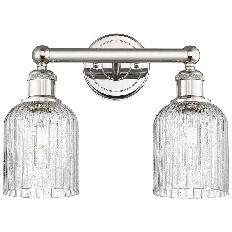 Image 1 Edison Bridal Veil 2 Light 14" Bath Vanity Polished Nickel Seedy Shade