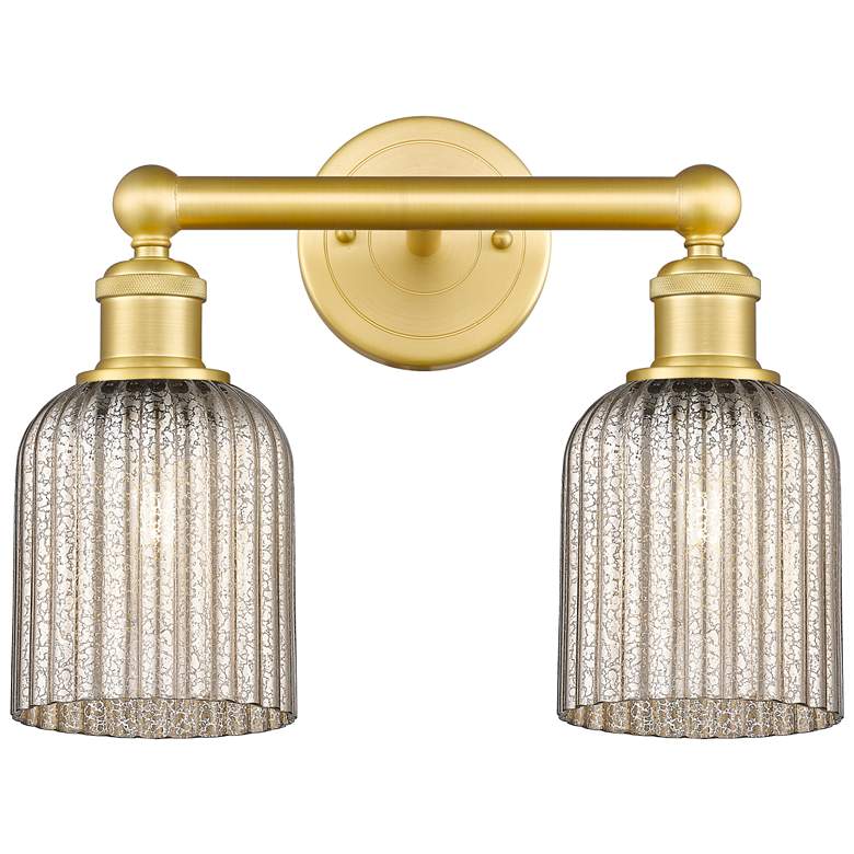 Image 1 Edison Bridal Veil 2 Light 14" Bath Vanity Satin Gold Mercury Shade
