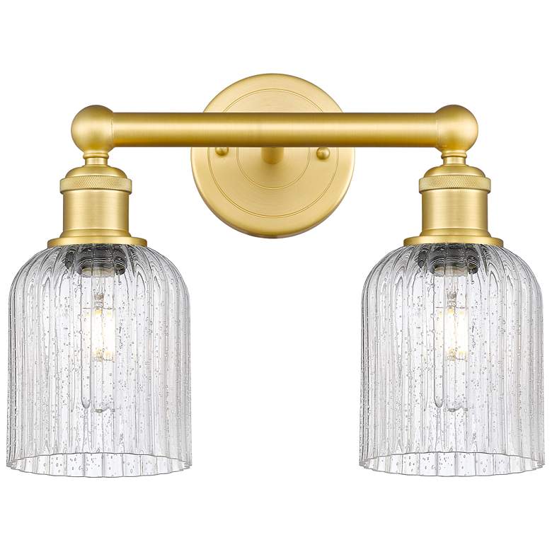 Image 1 Edison Bridal Veil 2 Light 14" Bath Vanity Satin Gold Seedy Shade