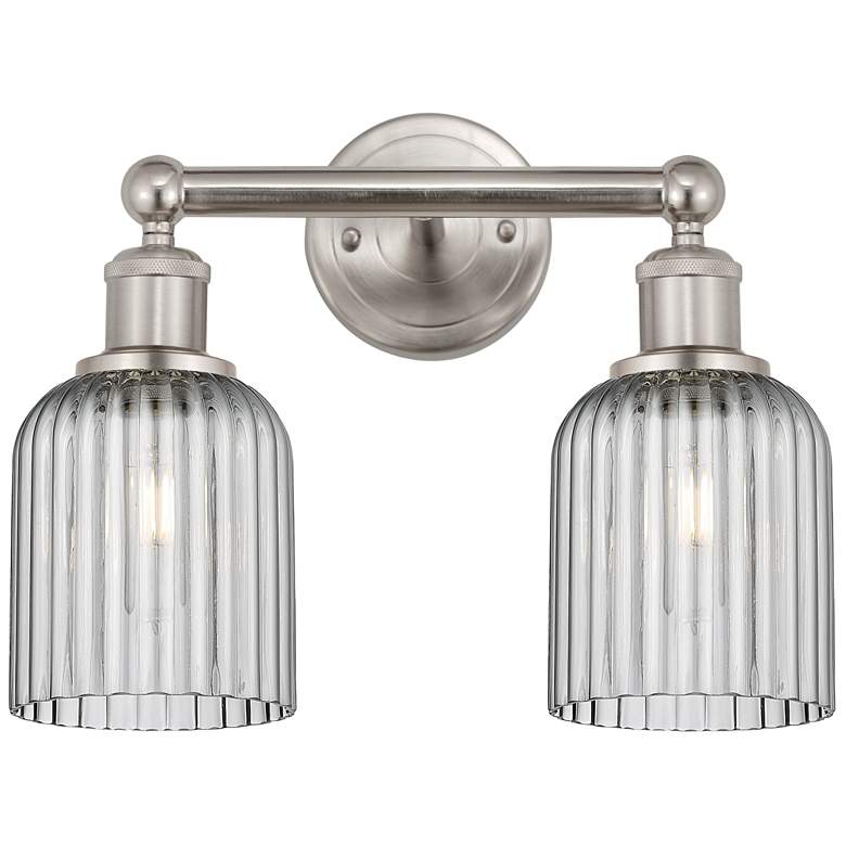 Image 1 Edison Bridal Veil 2 Light 14" Bath Vanity Satin Nickel Light Smoke Shade