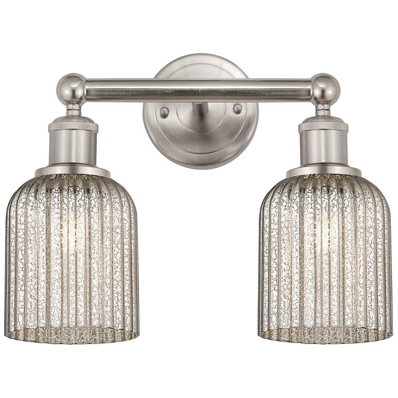 Image 1 Edison Bridal Veil 2 Light 14" Bath Vanity Satin Nickel Mercury Shade