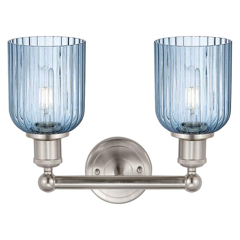 Image 2 Edison Bridal Veil 2 Light 14" Bath Vanity Satin Nickel Princess Blue Shade more views