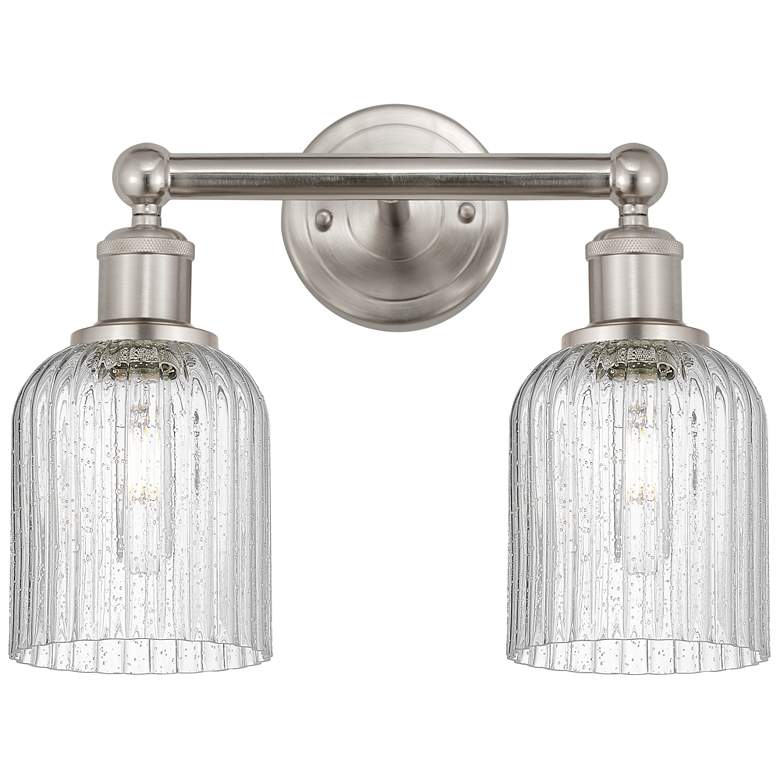 Image 1 Edison Bridal Veil 2 Light 14" Bath Vanity Satin Nickel Seedy Shade