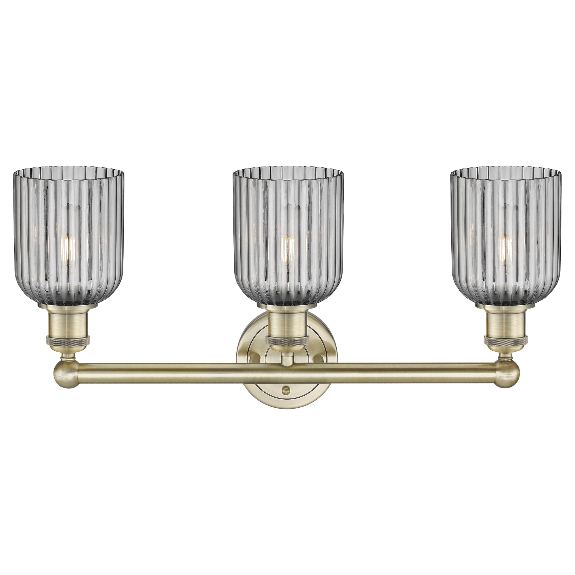 Image 2 Edison Bridal Veil 3 Light 23" Bath Vanity Antique Brass Light Smoke Shade more views