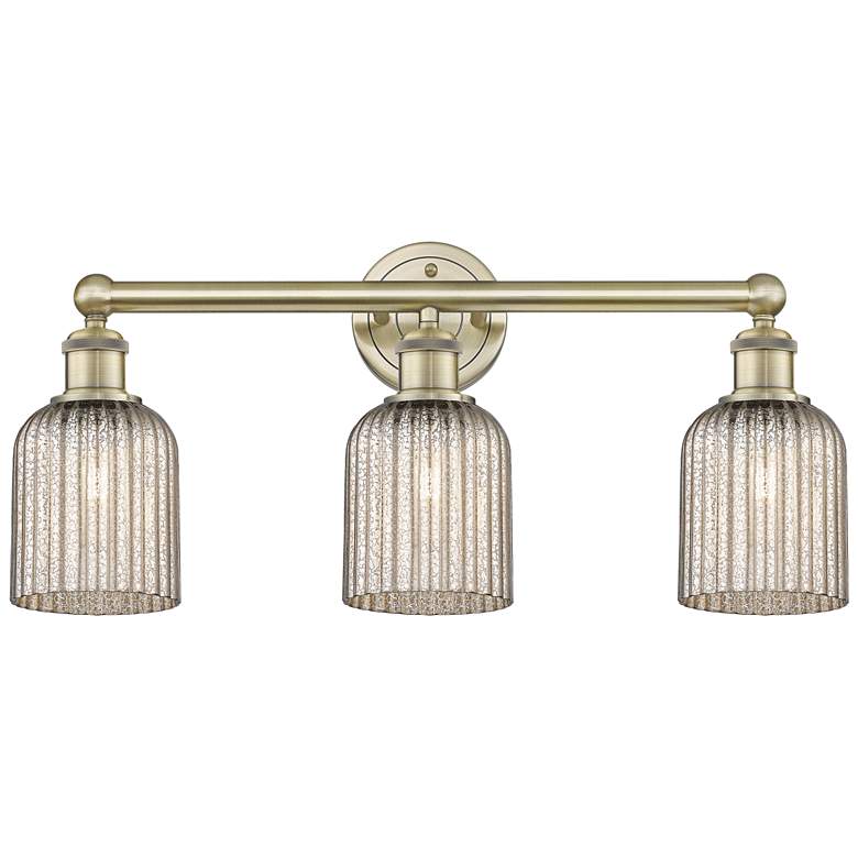 Image 1 Edison Bridal Veil 3 Light 23" Bath Vanity Antique Brass Mercury Shade