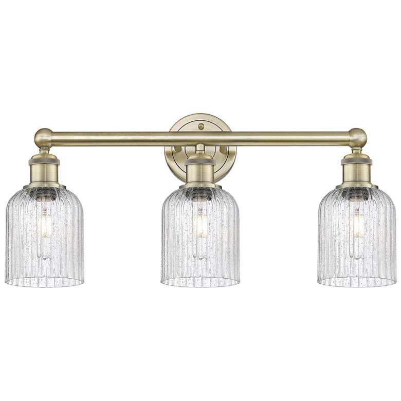 Image 1 Edison Bridal Veil 3 Light 23" Bath Vanity Antique Brass Seedy Shade