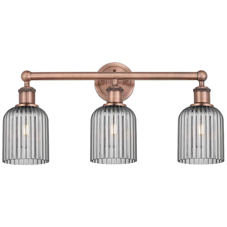 Image 1 Edison Bridal Veil 3 Light 23" Bath Vanity Antique Copper Light Smoke Shade