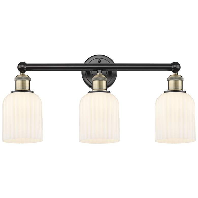 Image 1 Edison Bridal Veil 3 Light 23" Bath Vanity Black Brass Gloss White Shade