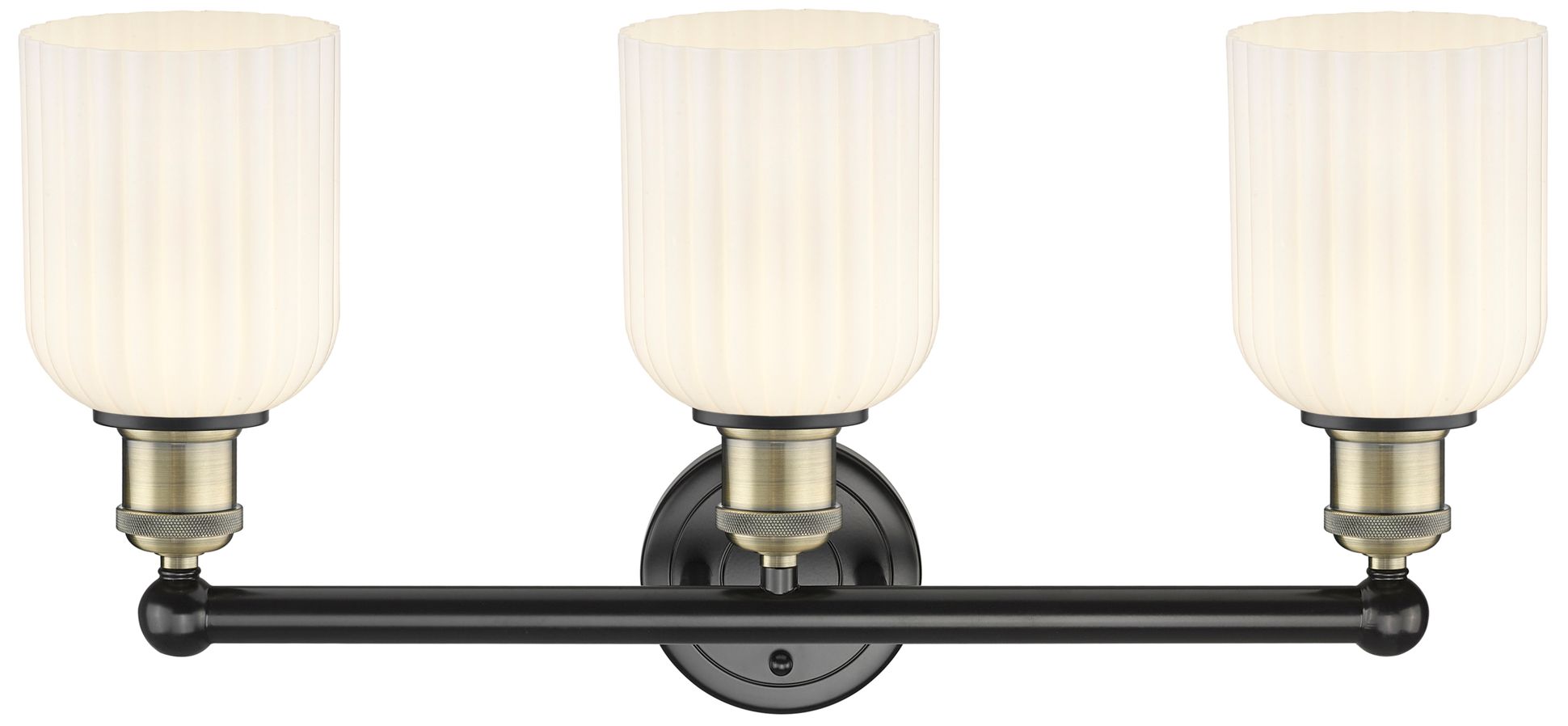 Image 5 Edison Bridal Veil 3 Light 23" Bath Vanity Black   Brass Gloss White Shade more views