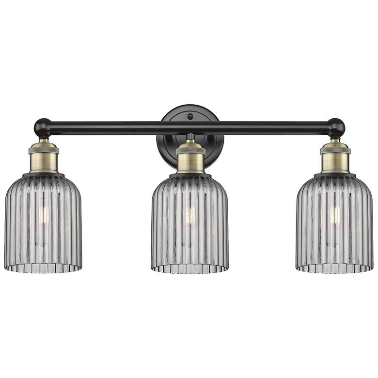 Image 1 Edison Bridal Veil 3 Light 23" Bath Vanity Black Brass Light Smoke Shade