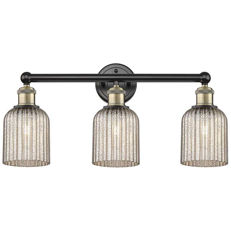 Image 1 Edison Bridal Veil 3 Light 23" Bath Vanity Black Brass Mercury Shade