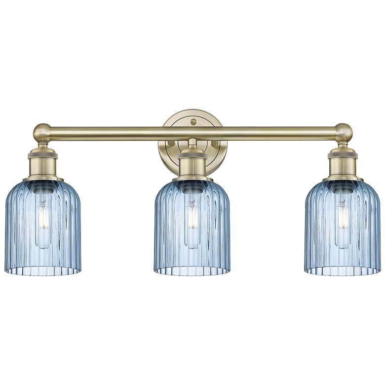 Image 1 Edison Bridal Veil 3 Light 23" Bath Vanity Brass Princess Blue Shade