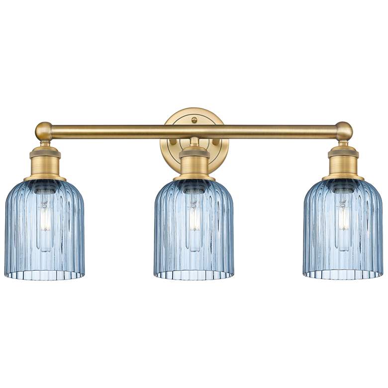 Image 1 Edison Bridal Veil 3 Light 23" Bath Vanity Brass Princess Blue Shade