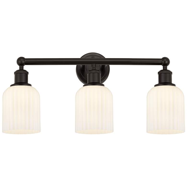 Image 1 Edison Bridal Veil 3 Light 23" Bath Vanity Bronze Gloss White Shade