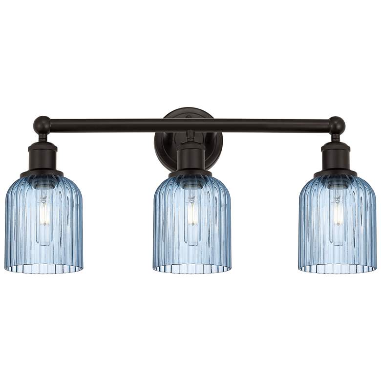 Image 1 Edison Bridal Veil 3 Light 23" Bath Vanity Bronze Princess Blue Shade