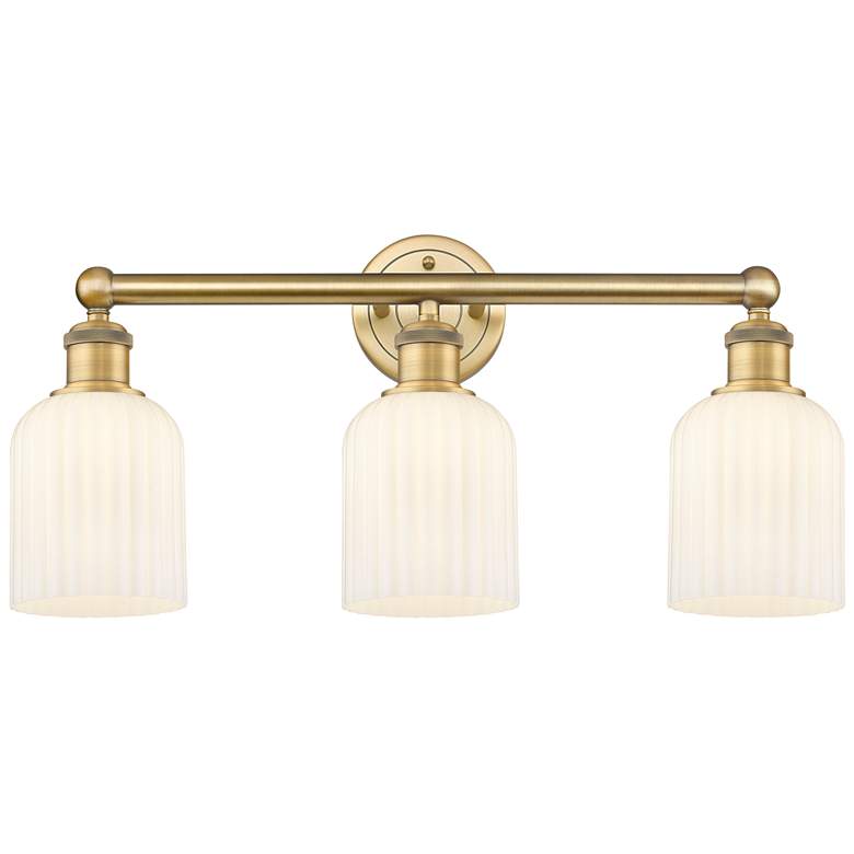 Image 1 Edison Bridal Veil 3 Light 23" Bath Vanity Brushed Brass Gloss White Shade