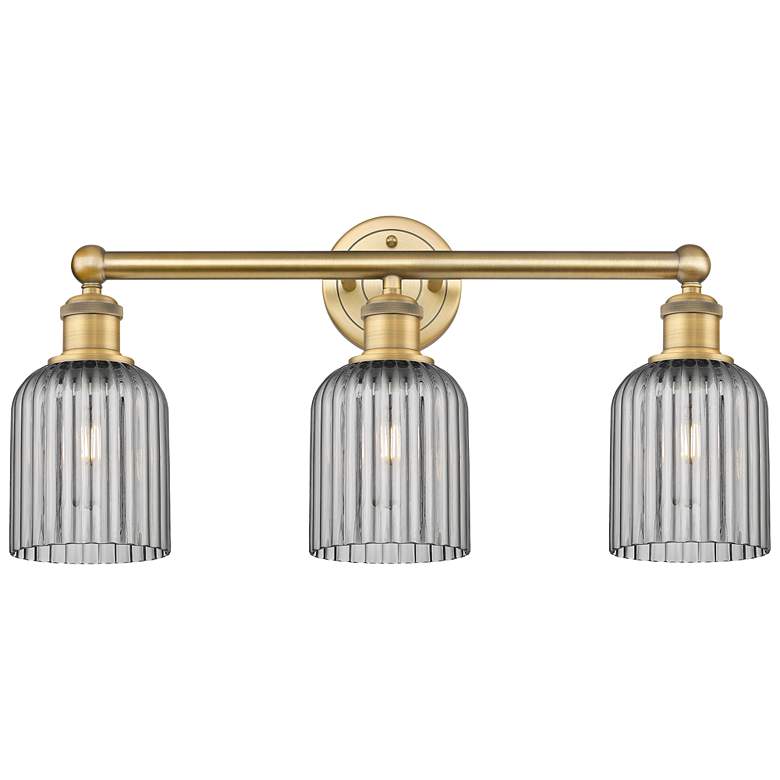 Image 1 Edison Bridal Veil 3 Light 23" Bath Vanity Brushed Brass Light Smoke Shade