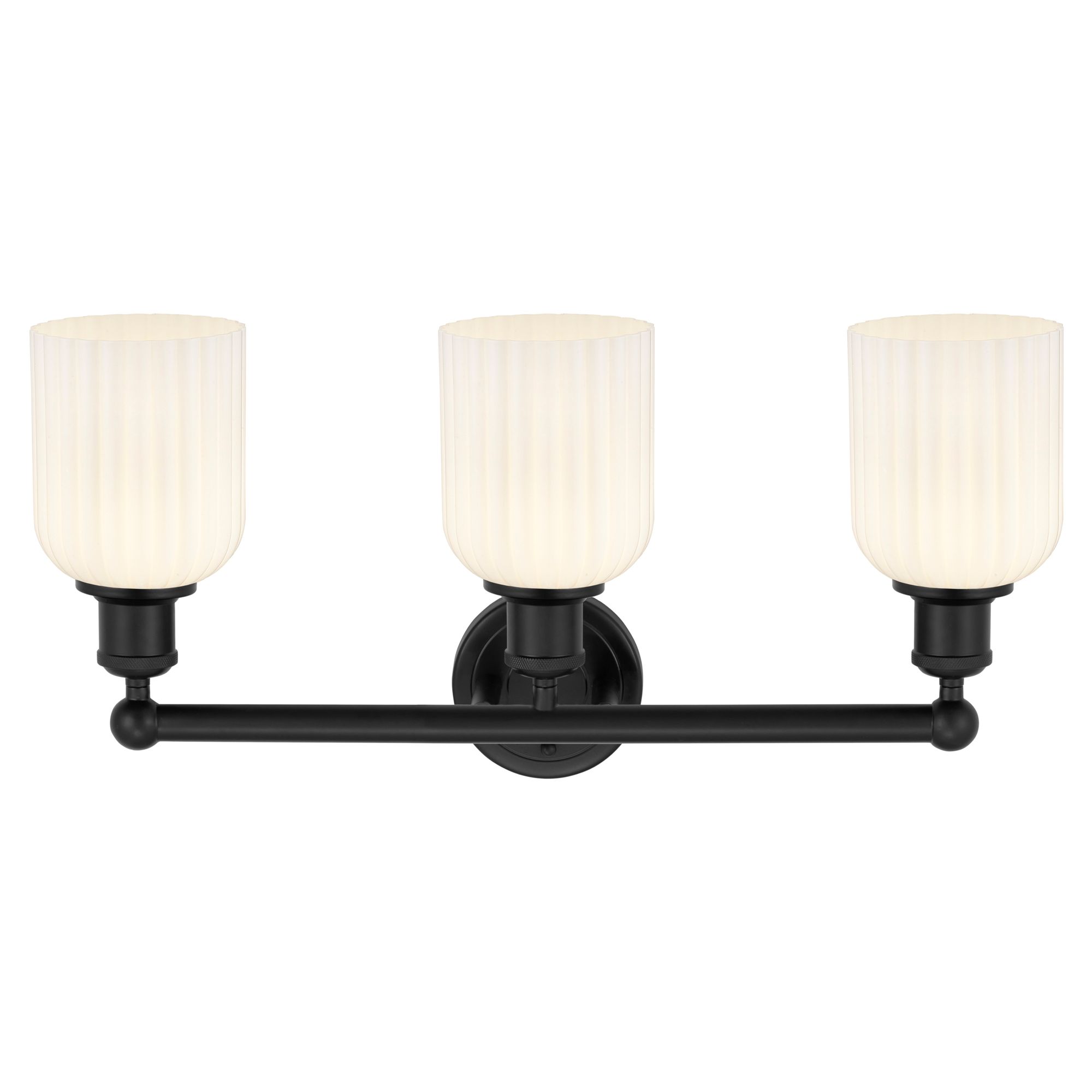 Image 2 Edison Bridal Veil 3 Light 23" Bath Vanity Matte Black Gloss White Shade more views