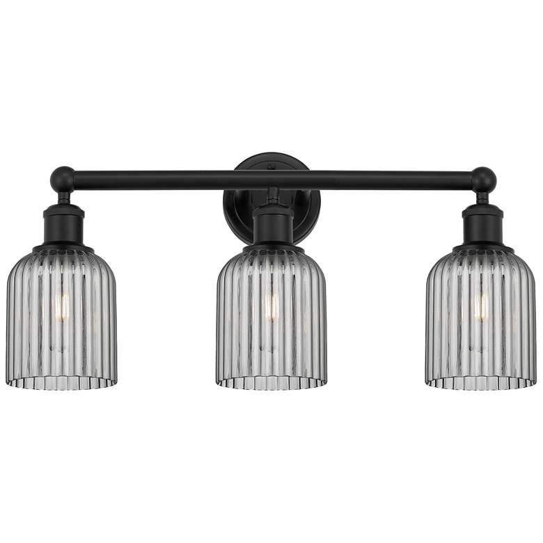 Image 1 Edison Bridal Veil 3 Light 23" Bath Vanity Matte Black Light Smoke Shade