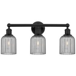 Edison Bridal Veil 3 Light 23" Bath Vanity Matte Black Light Smoke Shade