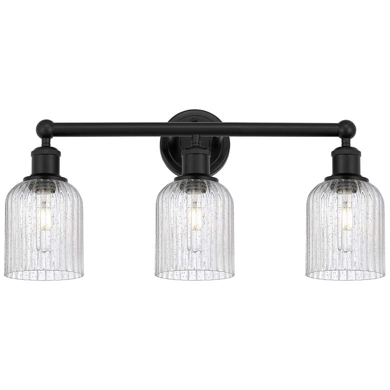 Image 1 Edison Bridal Veil 3 Light 23" Bath Vanity Matte Black Seedy Shade