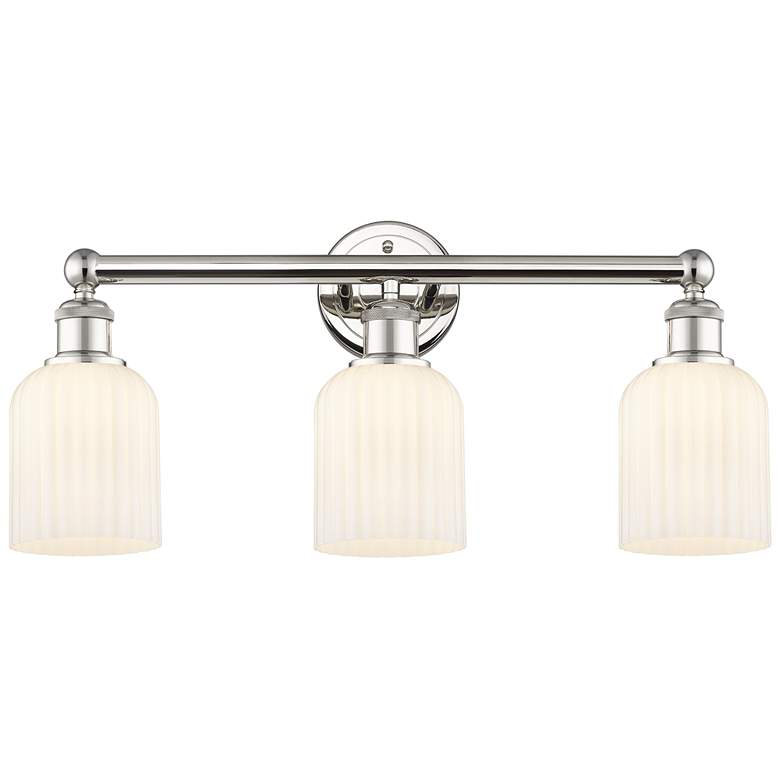 Image 1 Edison Bridal Veil 3 Light 23" Bath Vanity Nickel Gloss White Shade