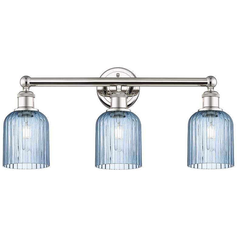 Image 1 Edison Bridal Veil 3 Light 23" Bath Vanity Nickel Princess Blue Shade