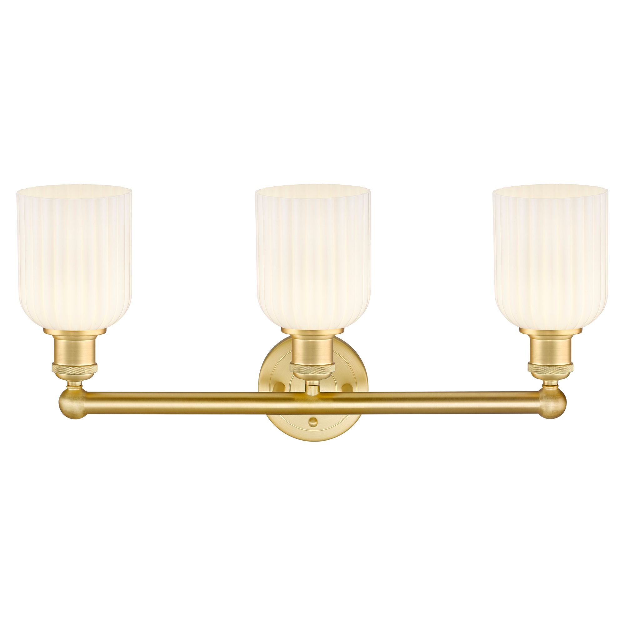 Image 2 Edison Bridal Veil 3 Light 23" Bath Vanity Satin Gold Gloss White Shade more views