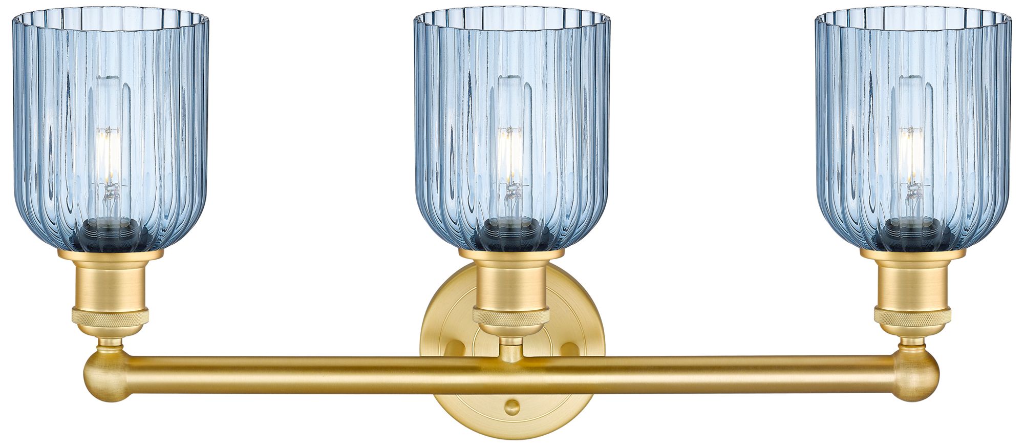 Image 4 Edison Bridal Veil 3 Light 23" Bath Vanity Satin Gold Princess Blue Shade more views