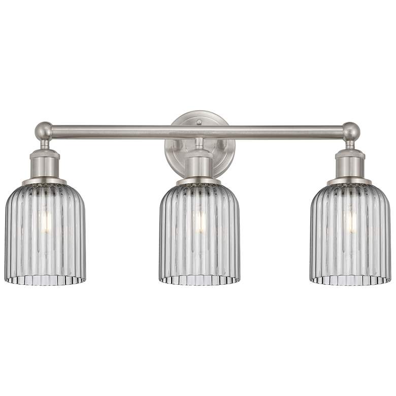 Image 1 Edison Bridal Veil 3 Light 23" Bath Vanity Satin Nickel Light Smoke Shade