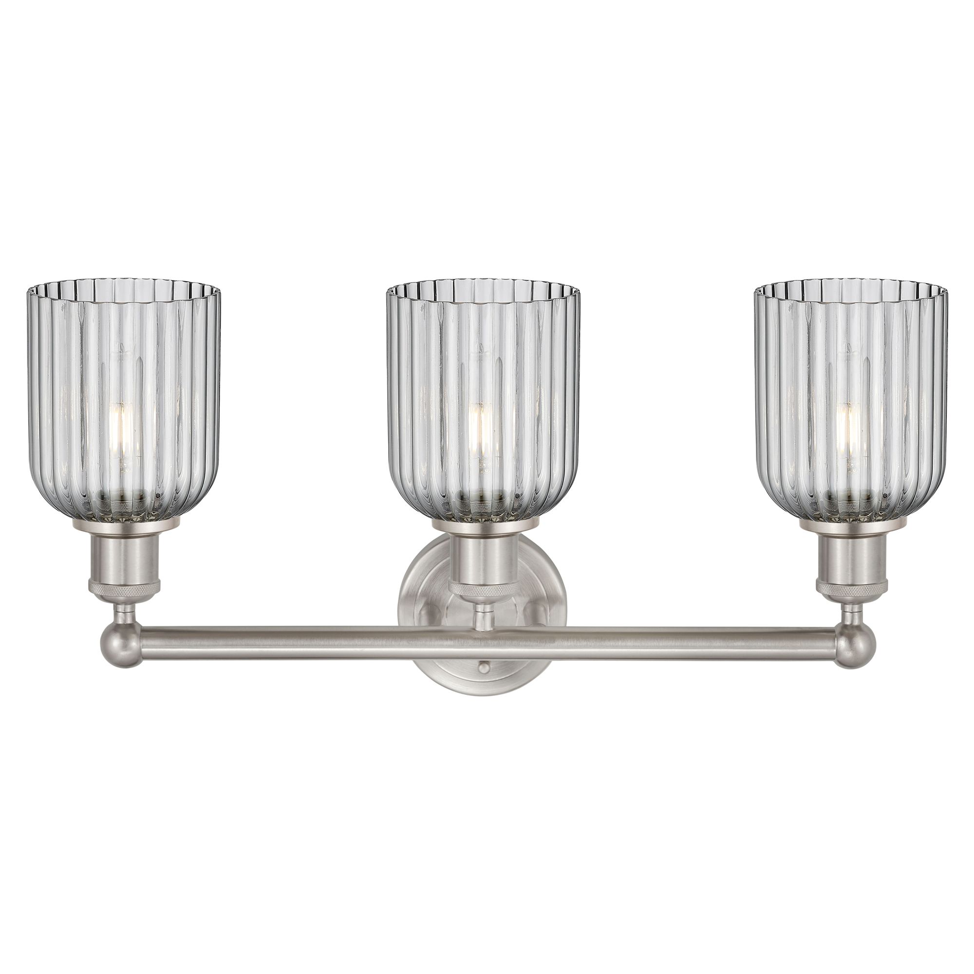 Image 2 Edison Bridal Veil 3 Light 23" Bath Vanity Satin Nickel Light Smoke Shade more views