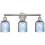 1_Edison Bridal Veil 3 Light 23" Bath Vanity Satin Nickel Princess Blue Shade