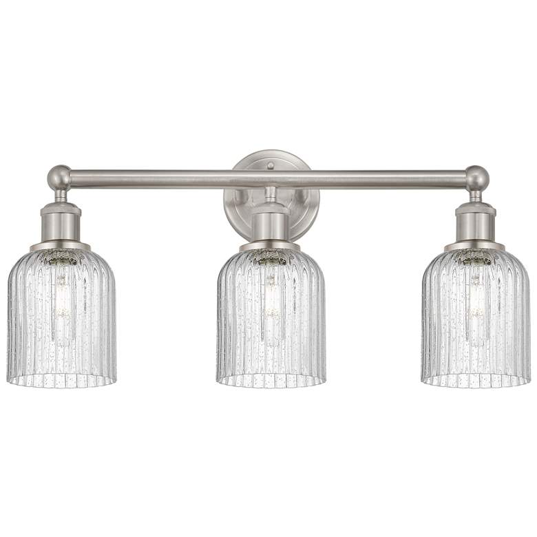 Image 1 Edison Bridal Veil 3 Light 23" Bath Vanity Satin Nickel Seedy Shade
