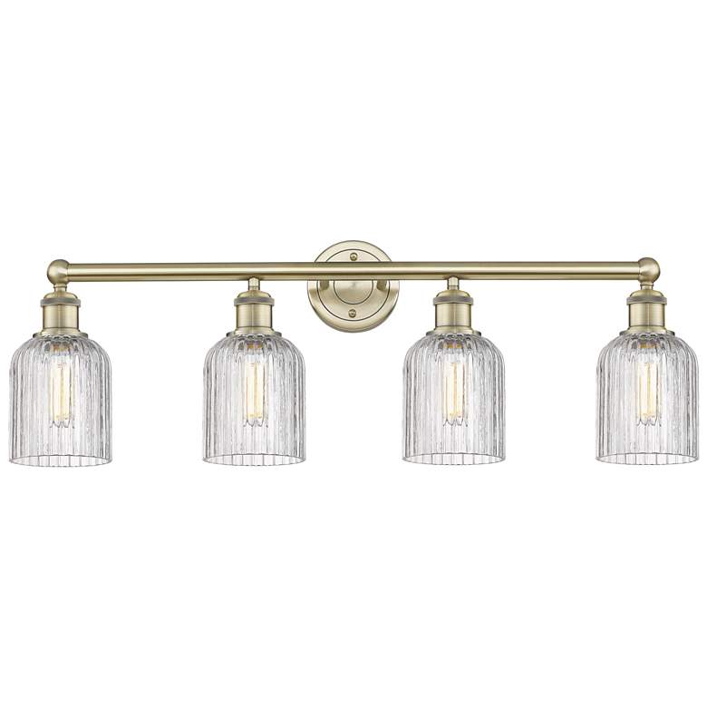 Image 1 Edison Bridal Veil 32"W 4-Light Antique Brass Bath Light w/ Clear Shad