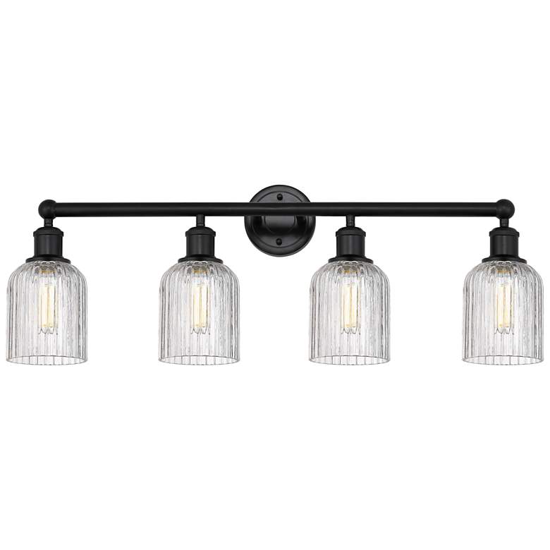 Image 1 Edison Bridal Veil 32"W 4-Light Black Bath Vanity Light w/ Clear Shade