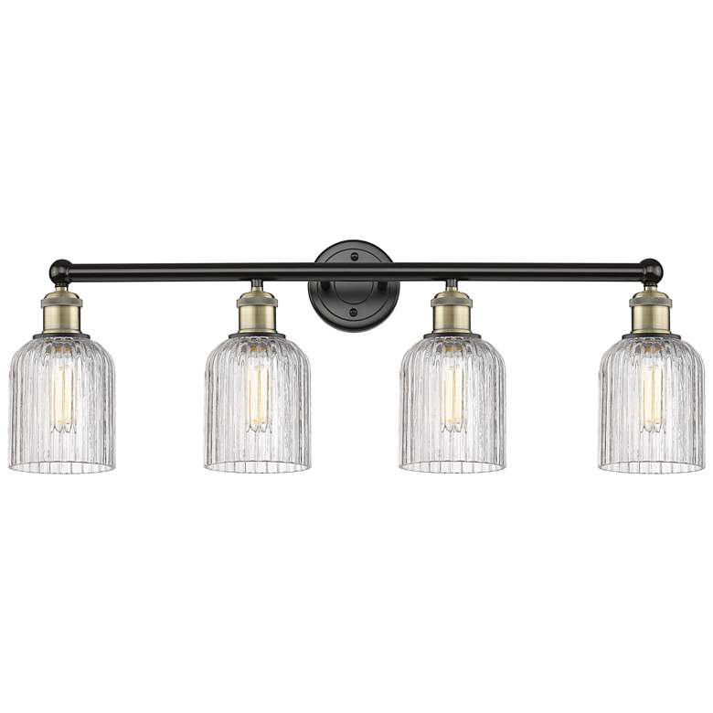 Image 1 Edison Bridal Veil 32"W 4-Light Black Brass Bath Light w/ Clear Shade