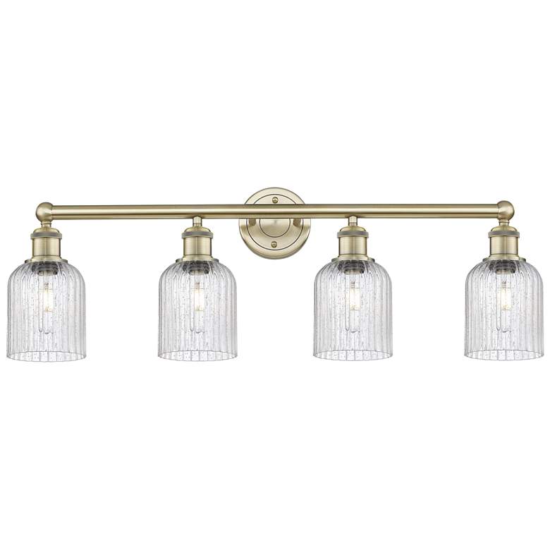 Image 1 Edison Bridal Veil 4 Light 32" Bath Vanity Antique Brass Seedy Shade