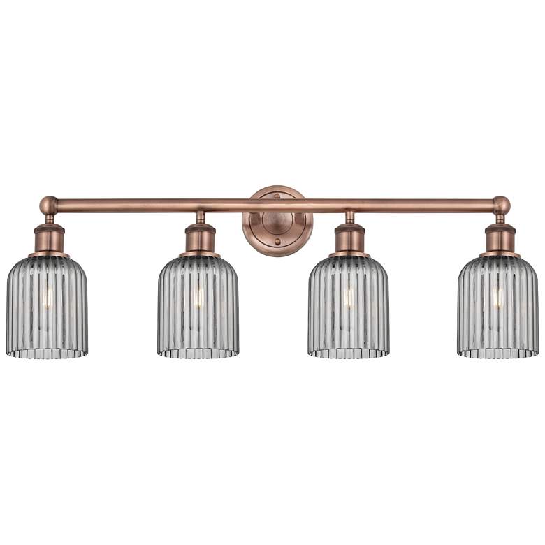 Image 1 Edison Bridal Veil 4 Light 32" Bath Vanity Antique Copper Light Smoke Shade