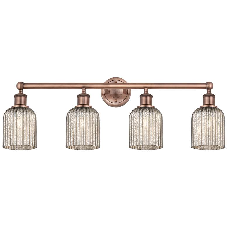 Image 1 Edison Bridal Veil 4 Light 32" Bath Vanity Antique Copper Mercury Shade