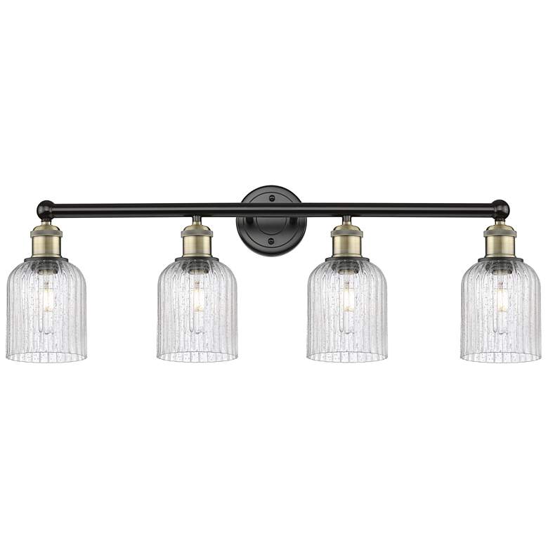 Image 1 Edison Bridal Veil 4 Light 32" Bath Vanity Black Antique Brass Seedy Shade