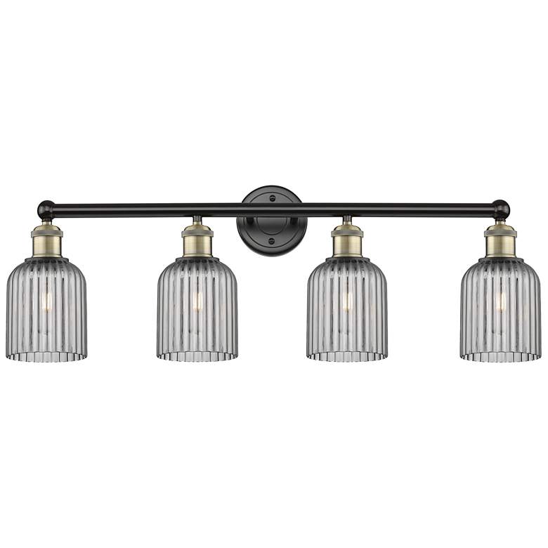 Image 1 Edison Bridal Veil 4 Light 32" Bath Vanity Black Brass Light Smoke Shade