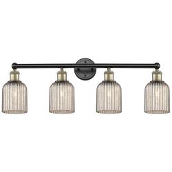 Edison Bridal Veil 4 Light 32" Bath Vanity Black   Brass Mercury Shade
