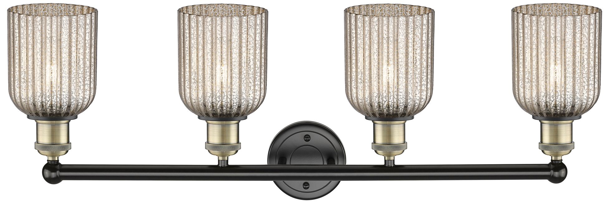 Image 2 Edison Bridal Veil 4 Light 32" Bath Vanity Black   Brass Mercury Shade more views