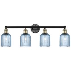 Edison Bridal Veil 4 Light 32" Bath Vanity Black Brass Princess Blue Shade
