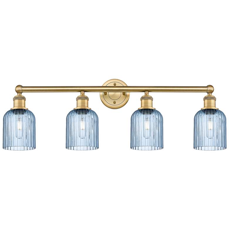 Image 1 Edison Bridal Veil 4 Light 32" Bath Vanity Brass Princess Blue Shade