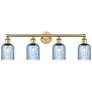 Edison Bridal Veil 4 Light 32" Bath Vanity Brass Princess Blue Shade