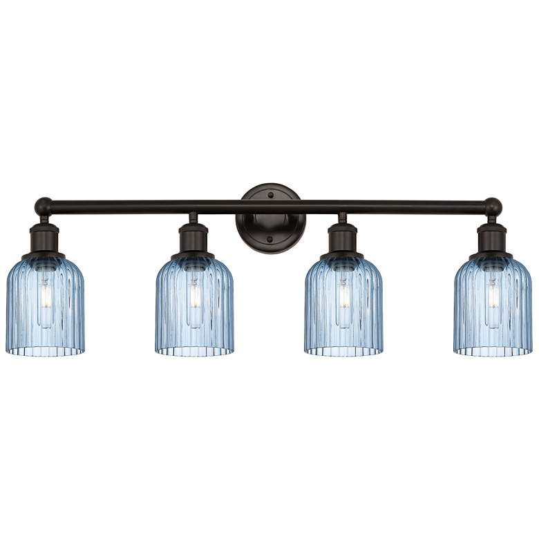 Image 1 Edison Bridal Veil 4 Light 32" Bath Vanity Bronze Princess Blue Shade